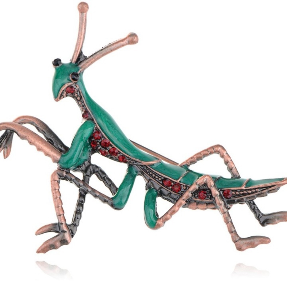 Green and Red Praying Mantis Brooch